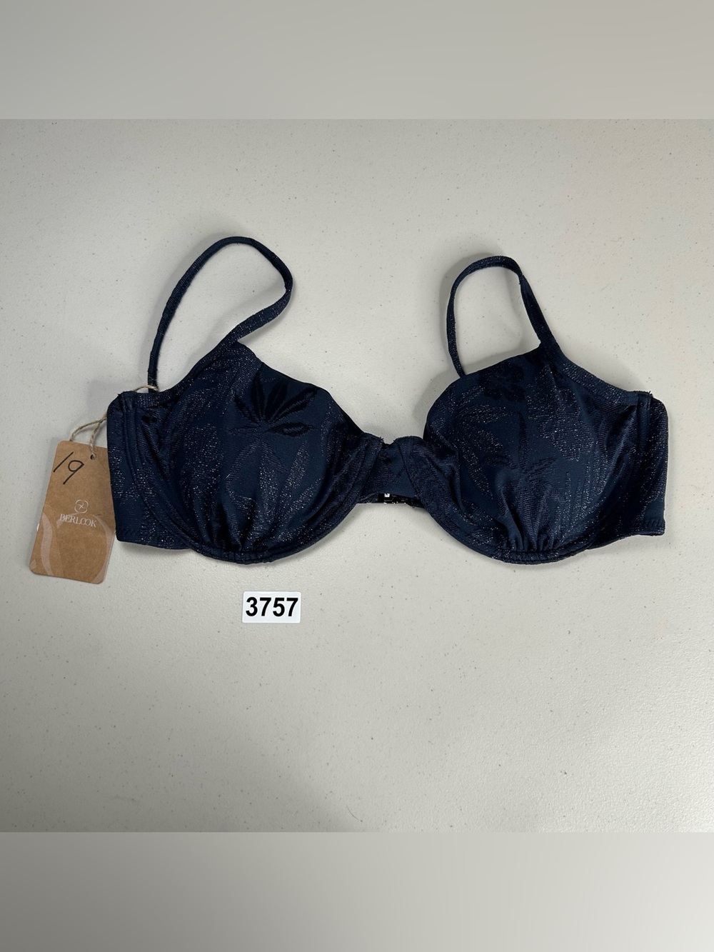 Berlook XL Shimmering Blue Textured Underwire Bikini Top New